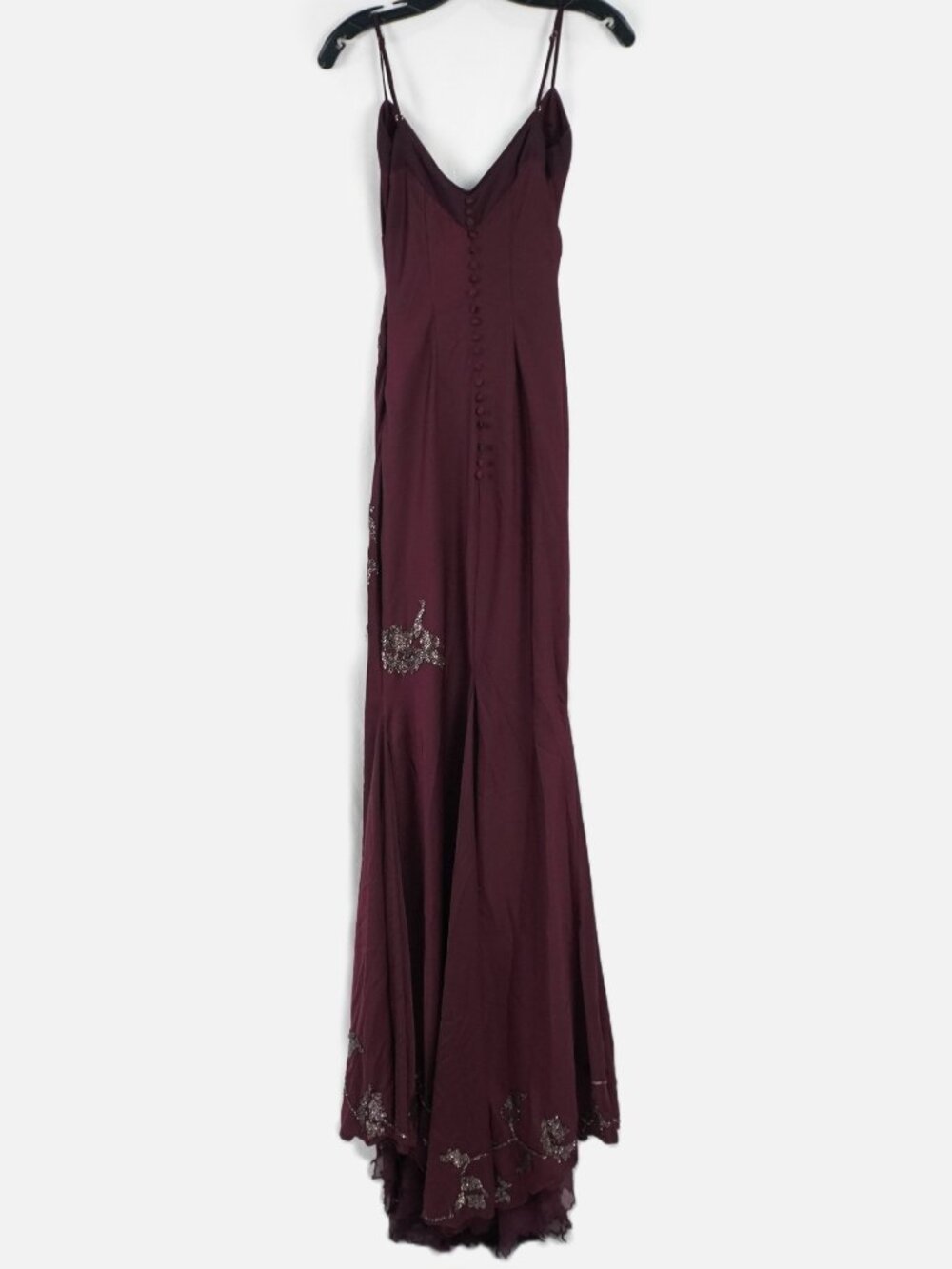 House Of CB Anastelle Hand Beaded Satin Maxi Dress In Plum - Women's Size XS - Picture 3 of 13